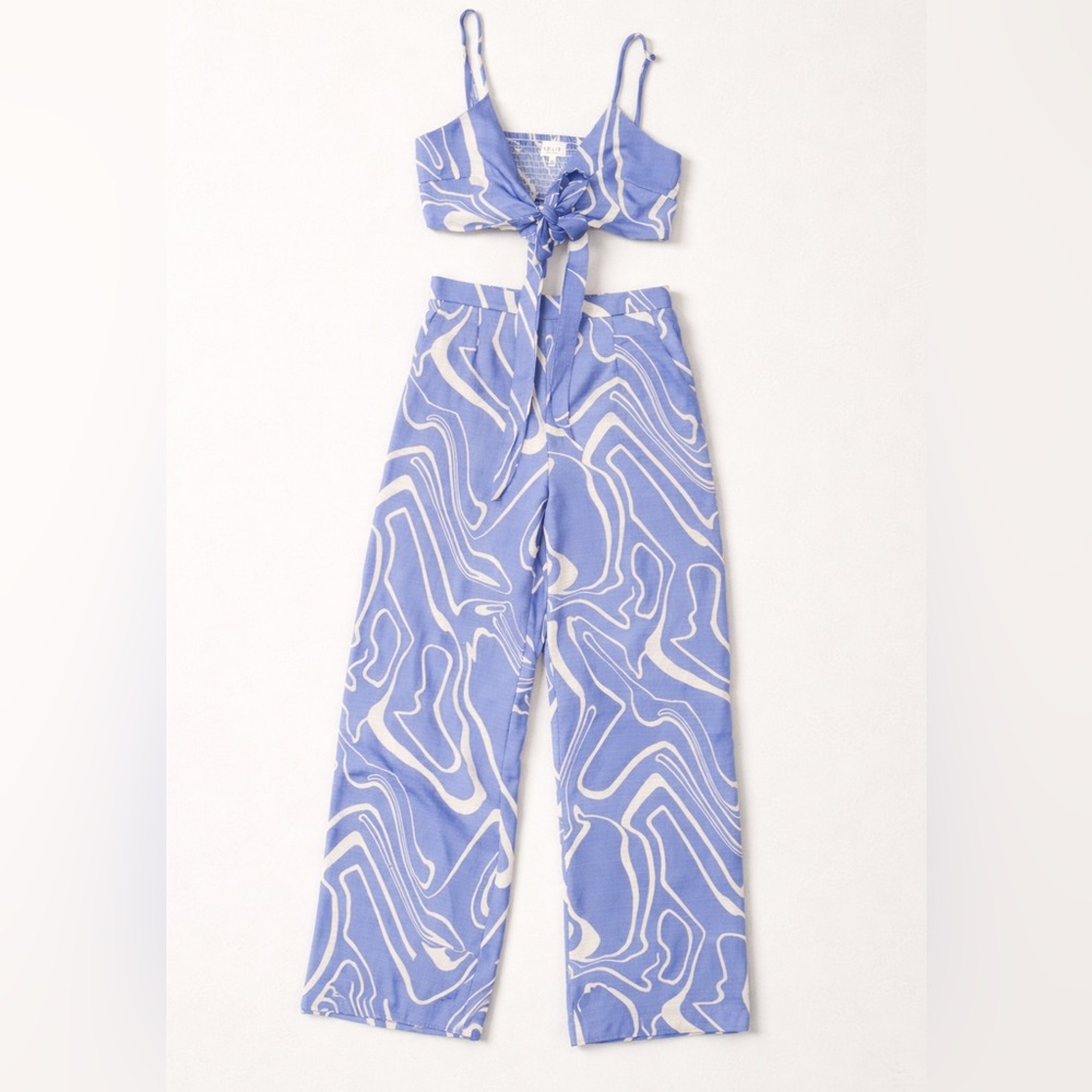 LELIS Collection Blue & White Abstract Two-Piece Set – Size M